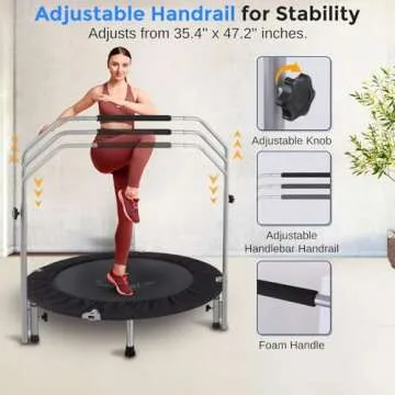 SereneLife 40" Foldable Mini Trampoline - Compact Fitness Trampoline for Kids Adults, Exercise Rebounder with Adjustable Foam Handle, Indoor/Garden Workout Equipment, Max Load 220 lbs, Black