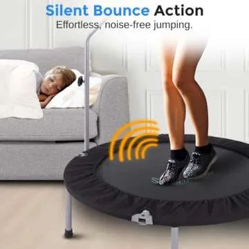 SereneLife 40" Foldable Mini Trampoline - Compact Fitness Trampoline for Kids Adults, Exercise Rebounder with Adjustable Foam Handle, Indoor/Garden Workout Equipment, Max Load 220 lbs, Black