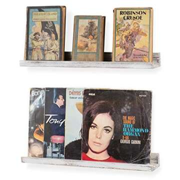 Rustic State Ted 24" Wall Mount Picture Ledge Photo Frame Display - Wooden Floating Shelves for Living Room Office Kitchen Bedroom Bathroom Décor Storage - Distressed White - Set of 2