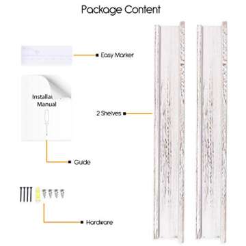 Rustic State Ted 24" Wall Mount Picture Ledge Photo Frame Display - Wooden Floating Shelves for Living Room Office Kitchen Bedroom Bathroom Décor Storage - Distressed White - Set of 2