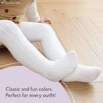 CozyWay Cable Knit Tights for Baby Girls, White, 0-6 Months