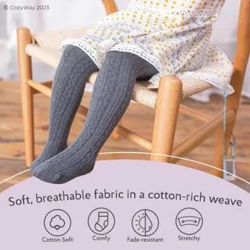 CozyWay Cable Knit Tights for Baby Girls, White, 0-6 Months