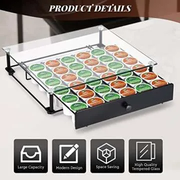 GOODBUY Coffee Pod Holder with Tempered Glass Top