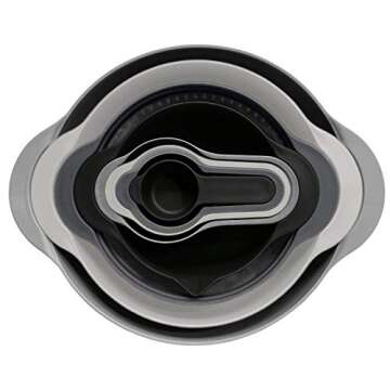 edge Mixing Bowls and Measuring Cup Nesting Set, 8 Pieces, 2 Mixing Bowls 4 Measuring Cups 1 Colander and 1 Sifter, Charcoal