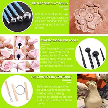 Keadic 22Pcs Ceramic Clay Sculpting Tools Set, Ball Stylus Dotting Tools Polymer Modeling Clay Sculpting Tools Set Rock Painting Kit for Beginners and Professional Art Crafts