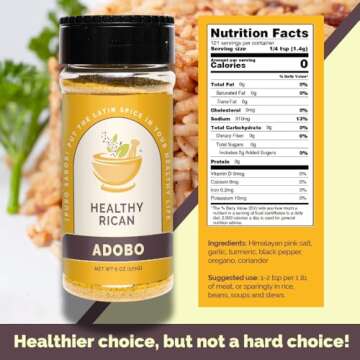 Healthy Rican Adobo Herb Seasoning Mix 6 oz, 170 g, Non GMO No MSG Preservatives Artificial Flavors ...