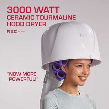 Red by Kiss 3000 Ceramic Tourmaline Professional Hood Dryer, 4 Heat Settings Blow Dryer for Home & Salon, Height Adjustable Convenient Big Hood Size Extra Coverage
