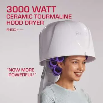 Red by Kiss 3000 Ceramic Tourmaline Professional Hood Dryer, 4 Heat Settings Blow Dryer for Home & Salon, Height Adjustable Convenient Big Hood Size Extra Coverage