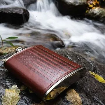 American Flag Hip Flask - 8 oz Premium Leather Design