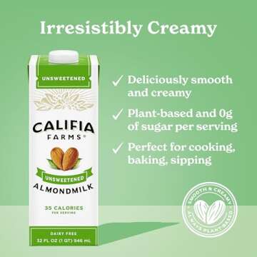 Califia Farms - Unsweetened Almond Milk, 32 Oz (Pack of 6), Dairy Free, Vegan, Plant Based, Keto Foo...