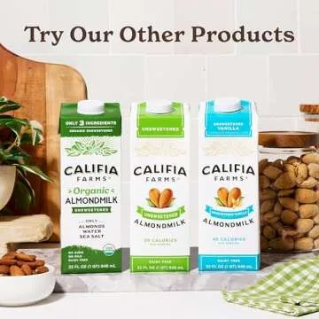 Califia Farms - Unsweetened Almond Milk, 32 Oz (Pack of 6), Dairy Free, Vegan, Plant Based, Keto Food, Shelf Stable, Vegan, Gluten Free, Non GMO, Sugar Free, High Calcium, Smoothie