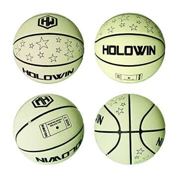 HW HOLOWIN Reflective Glowing Holographic Luminous Basket Ball for Night Game, Perfect HoloHoops Gifts Toys (Luminous Green, Size 7)