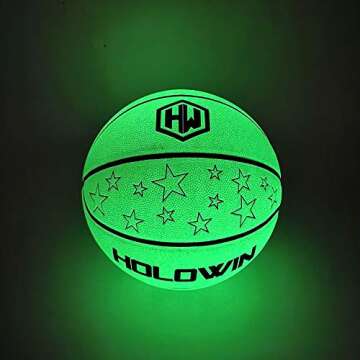HW HOLOWIN Reflective Glowing Holographic Luminous Basket Ball for Night Game, Perfect HoloHoops Gifts Toys (Luminous Green, Size 7)