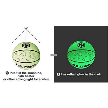 HW HOLOWIN Reflective Glowing Holographic Luminous Basket Ball for Night Game, Perfect HoloHoops Gifts Toys (Luminous Green, Size 7)