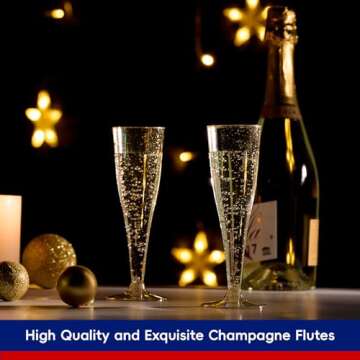 Elegant 100 Pack Gold Glitter Plastic Champagne Flutes