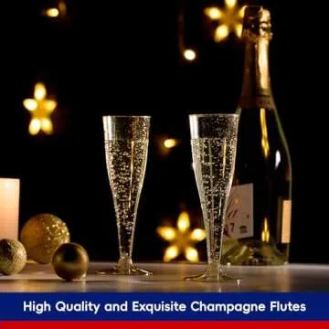 Elegant 100 Pack Gold Glitter Plastic Champagne Flutes