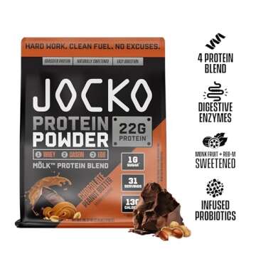 Jocko Fuel Mölk Whey Protein Powder 22g Low Sugar Monk Fruit Blend - Muscle Recovery & Growth, Packaging May Vary (31 Servings, Chocolate Peanut Butter)