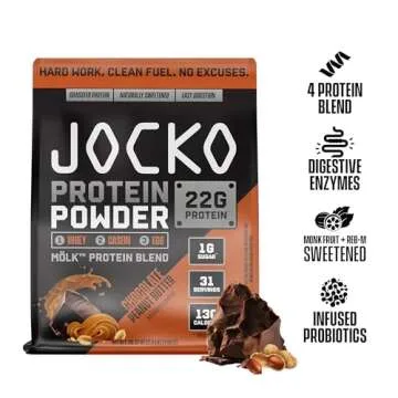 Jocko Fuel Mölk Whey Protein Powder 22g Low Sugar Monk Fruit Blend - Muscle Recovery & Growth, Packaging May Vary (31 Servings, Chocolate Peanut Butter)
