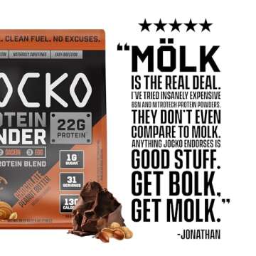 Jocko Fuel Mölk Whey Protein Powder 22g Low Sugar Monk Fruit Blend - Muscle Recovery & Growth, Packaging May Vary (31 Servings, Chocolate Peanut Butter)