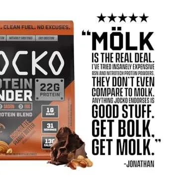 Jocko Fuel Mölk Whey Protein Powder 22g Low Sugar Monk Fruit Blend - Muscle Recovery & Growth, Packaging May Vary (31 Servings, Chocolate Peanut Butter)