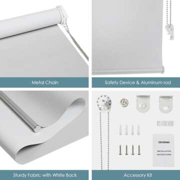 ChrisDowa 100% Blackout Roller Shade, Window Blind with Thermal Insulated, UV Protection Fabric. Total Blackout Roller Blind for Office and Home. Easy to Install.Lightgrey,35" W x 72" H