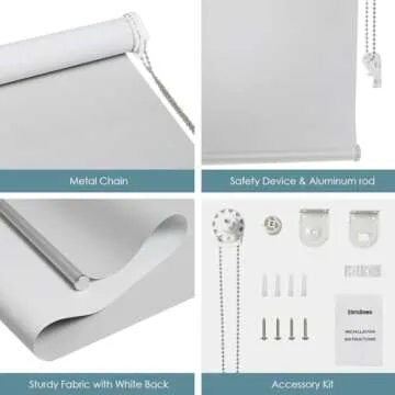 ChrisDowa 100% Blackout Roller Shade, Window Blind with Thermal Insulated, UV Protection Fabric. Total Blackout Roller Blind for Office and Home. Easy to Install.Lightgrey,35" W x 72" H