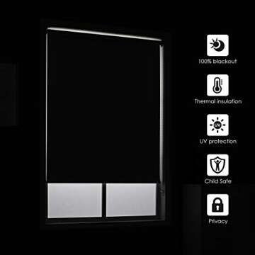 ChrisDowa 100% Blackout Roller Shade, Window Blind with Thermal Insulated, UV Protection Fabric. Total Blackout Roller Blind for Office and Home. Easy to Install.Lightgrey,35" W x 72" H