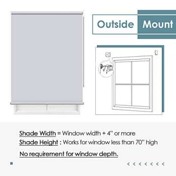 ChrisDowa 100% Blackout Roller Shade, Window Blind with Thermal Insulated, UV Protection Fabric. Total Blackout Roller Blind for Office and Home. Easy to Install.Lightgrey,35" W x 72" H