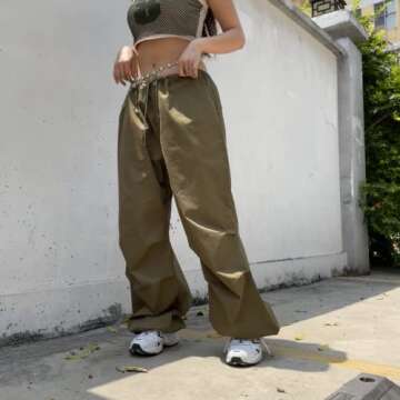 Women's Low Waist Cargo Pants Casual Solid Color Harajuku Vintage Y2K Low Rise Baggy Jogger Relaxed ...
