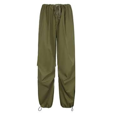 Women's Low Waist Cargo Pants Casual Solid Color Harajuku Vintage Y2K Low Rise Baggy Jogger Relaxed Cinch Pants(B-Green,Medium)