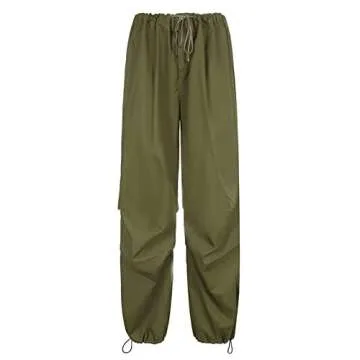Women's Low Waist Cargo Pants Casual Solid Color Harajuku Vintage Y2K Low Rise Baggy Jogger Relaxed Cinch Pants(B-Green,Medium)