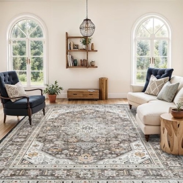 HILORUUG Washable Area Rug - 8x10 Bedroom Living Room Large Indoor Rugs Soft Oriental Vintage Rugs N...