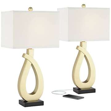 360 Lighting Simone Modern Table Lamps 28" Tall Set of 2 with USB Charging Port Sculptural Gold Meta...