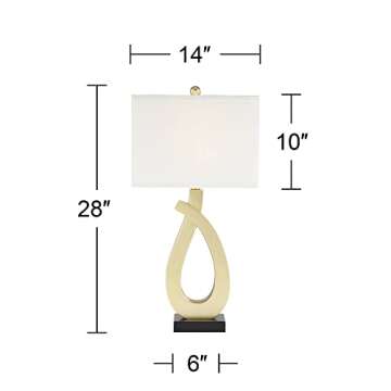 360 Lighting Simone Modern Table Lamps 28" Tall Set of 2 with USB Charging Port Sculptural Gold Metal White Rectangular Shade Decor Living Room Bedroom House Bedside Nightstand Home Office