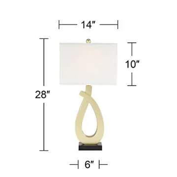 360 Lighting Simone Modern Table Lamps 28" Tall Set of 2 with USB Charging Port Sculptural Gold Metal White Rectangular Shade Decor Living Room Bedroom House Bedside Nightstand Home Office