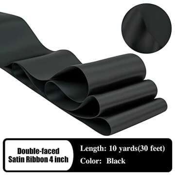 HUIHUANG 4" Wide Double Faced Satin Ribbon Black Thick Polyesater Ribbon 10 Yard/Spool, for Chair Sa...