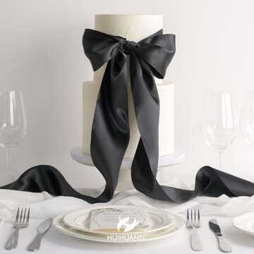 HUIHUANG 4" Wide Double Faced Satin Ribbon Black Thick Polyesater Ribbon 10 Yard/Spool, for Chair Sash, Lagre Bows Making, Flower Bouquet, DIY Crafts, Holiday Party Decor, Sewing