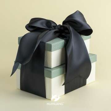 HUIHUANG 4" Wide Double Faced Satin Ribbon Black Thick Polyesater Ribbon 10 Yard/Spool, for Chair Sash, Lagre Bows Making, Flower Bouquet, DIY Crafts, Holiday Party Decor, Sewing