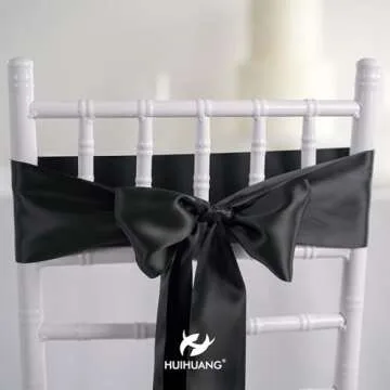 HUIHUANG 4" Wide Double Faced Satin Ribbon Black Thick Polyesater Ribbon 10 Yard/Spool, for Chair Sash, Lagre Bows Making, Flower Bouquet, DIY Crafts, Holiday Party Decor, Sewing