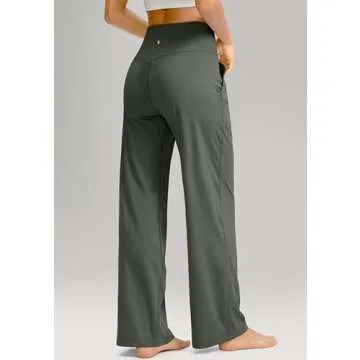 Soothfeel Wide Leg Pants for Women Yoga Work Pants with Pockets High Waist Lounge Sweatpants Dress Pants Petite/Tall 30"(Grey Sage, XXL)