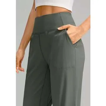 Soothfeel Wide Leg Pants for Women Yoga Work Pants with Pockets High Waist Lounge Sweatpants Dress Pants Petite/Tall 30"(Grey Sage, XXL)