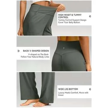 Soothfeel Wide Leg Pants for Women Yoga Work Pants with Pockets High Waist Lounge Sweatpants Dress Pants Petite/Tall 30"(Grey Sage, XXL)