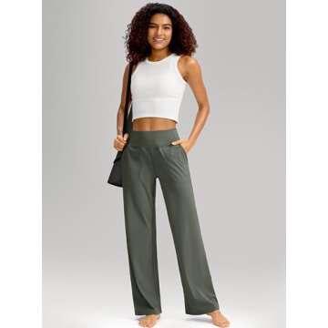 Soothfeel Wide Leg Pants for Women Yoga Work Pants with Pockets High Waist Lounge Sweatpants Dress Pants Petite/Tall 30"(Grey Sage, XXL)