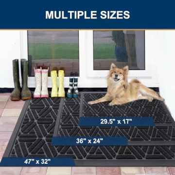 Smiry Front Door Mat Indoor Outdoor Entrance, Heavy Duty Natural Rubber Mat, Water Absorbent and Mud Resistant Doormat, Easy Clean Low Profile Patio Porch Entryway Mat, 29.5x17 Inch, Black