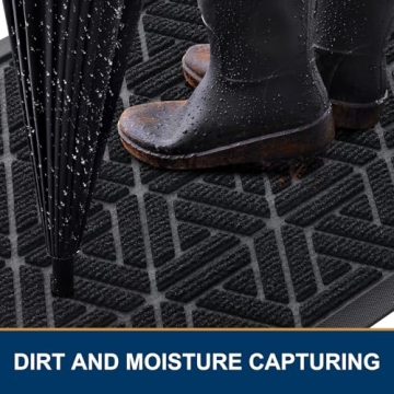 Smiry Front Door Mat Indoor Outdoor Entrance, Heavy Duty Natural Rubber Mat, Water Absorbent and Mud Resistant Doormat, Easy Clean Low Profile Patio Porch Entryway Mat, 29.5x17 Inch, Black