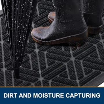 Smiry Front Door Mat Indoor Outdoor Entrance, Heavy Duty Natural Rubber Mat, Water Absorbent and Mud Resistant Doormat, Easy Clean Low Profile Patio Porch Entryway Mat, 29.5x17 Inch, Black