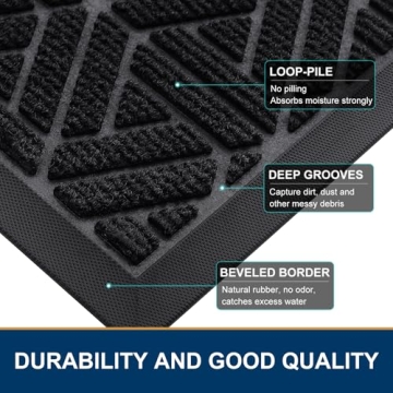 Smiry Front Door Mat Indoor Outdoor Entrance, Heavy Duty Natural Rubber Mat, Water Absorbent and Mud Resistant Doormat, Easy Clean Low Profile Patio Porch Entryway Mat, 29.5x17 Inch, Black