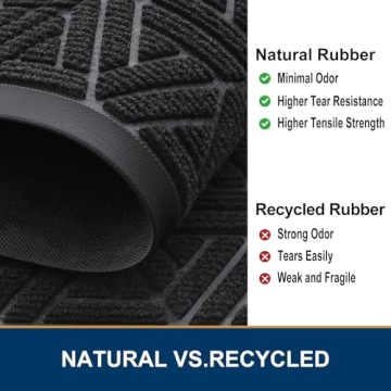 Smiry Front Door Mat Indoor Outdoor Entrance, Heavy Duty Natural Rubber Mat, Water Absorbent and Mud Resistant Doormat, Easy Clean Low Profile Patio Porch Entryway Mat, 29.5x17 Inch, Black