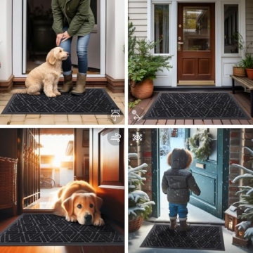 Smiry Front Door Mat Indoor Outdoor Entrance, Heavy Duty Natural Rubber Mat, Water Absorbent and Mud Resistant Doormat, Easy Clean Low Profile Patio Porch Entryway Mat, 29.5x17 Inch, Black