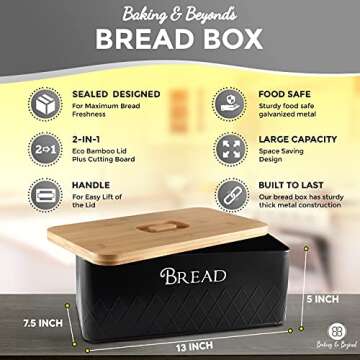 Baking & Beyond Bread Box with Bamboo Cutting Board Lid - Stylish, Functional Kitchen Storage
